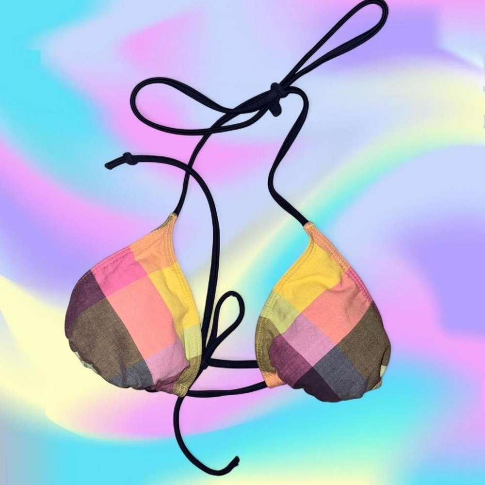 vintage y2k rainbow plaid string bikini top - xhilaration, sz sm. no flaws!